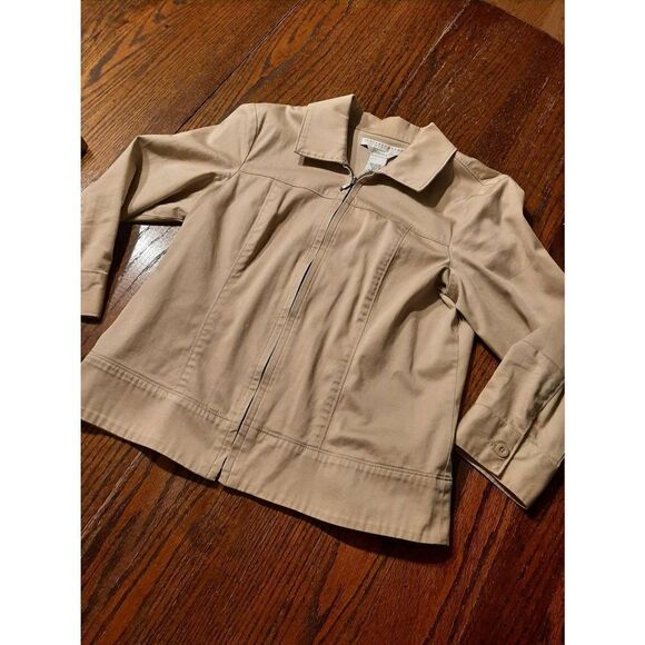 Medium Geoffrey Beene Sport Stretch Khaki Tan Full Zip Shirt Jacket Blazer - Picture 1 of 4